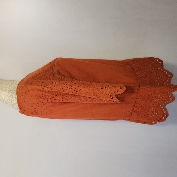 NAOO Nation AK Outiftters Women's Terracotta Eyelet Embroidered Boho Hobo Top S - Picture 6 of 13